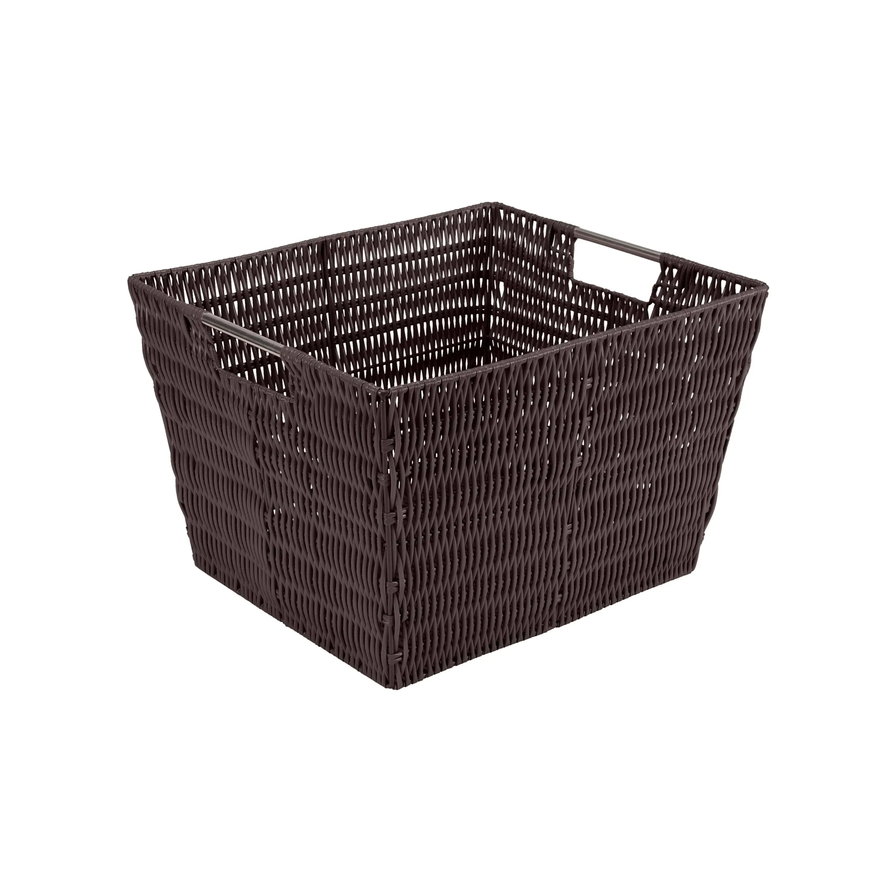 Simplify Large Rattan Storage Tote Basket, Grey