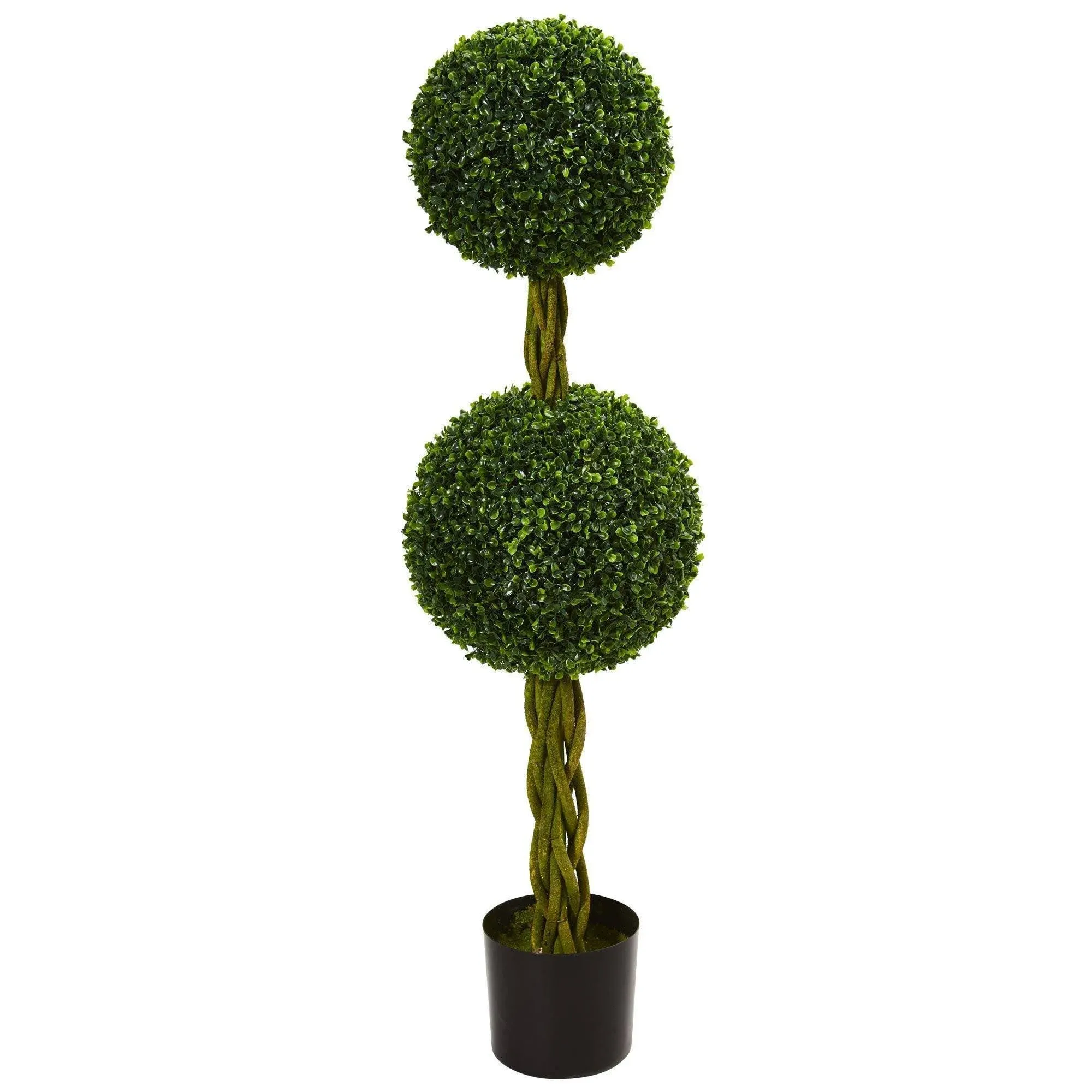 "4' Boxwood Double Ball Artificial Topiary Tree with Woven Trunk UV Resistant (Indoor/Outdoor)"