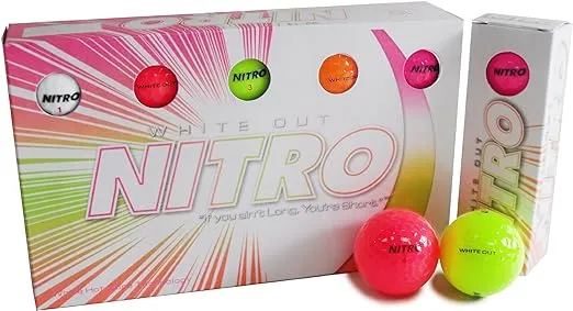 Nitro Long Distance Peak Performance Golf Balls (15PK) All Levels White Out 70 Compression High Velocity White Hot Core Long Distance Golf Balls USGA Approved-Total of 15-Yellow