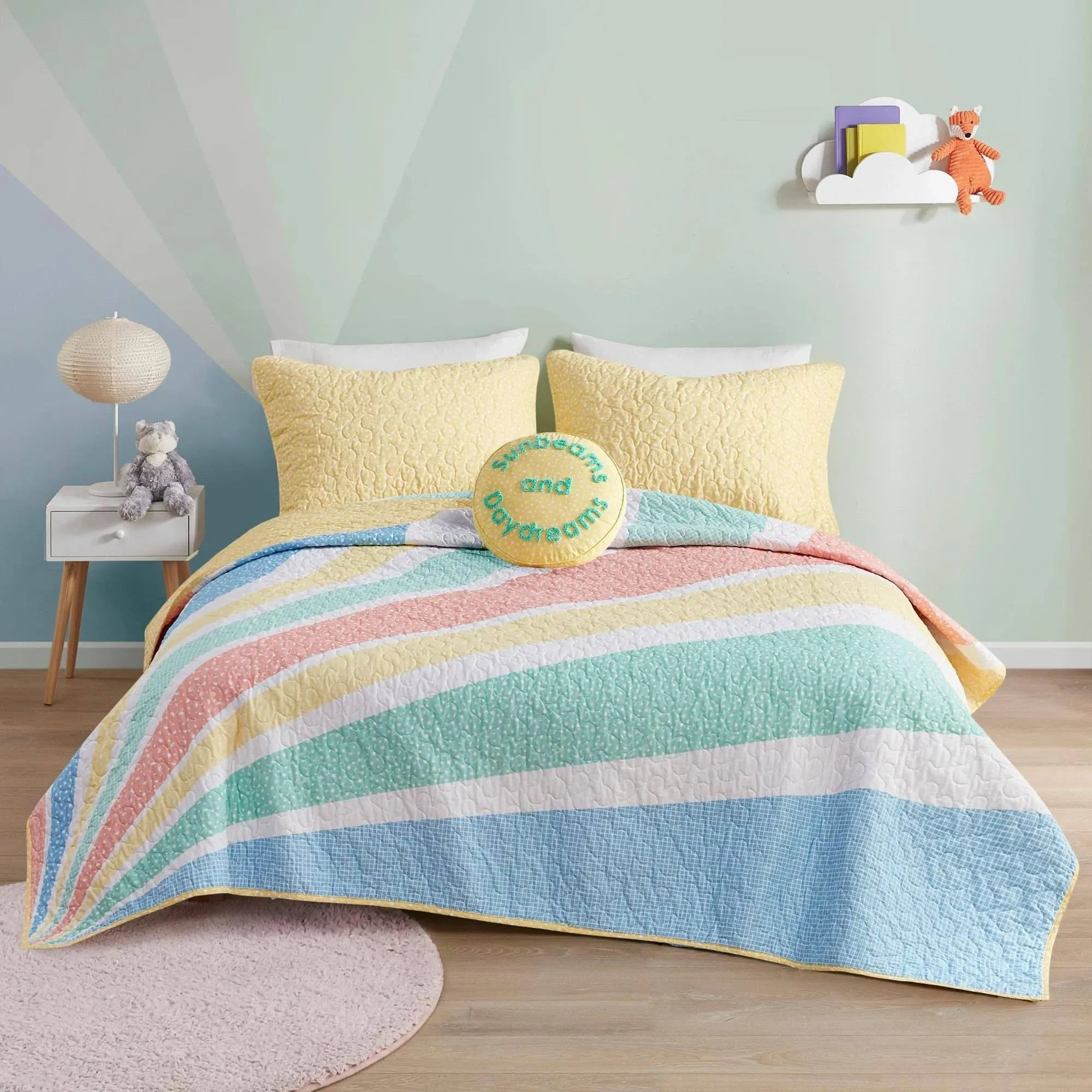 Yellow Rory Rainbow Sunburst Reversible Cotton Coverlet Set by Urban Habitat Kids Full/Queen