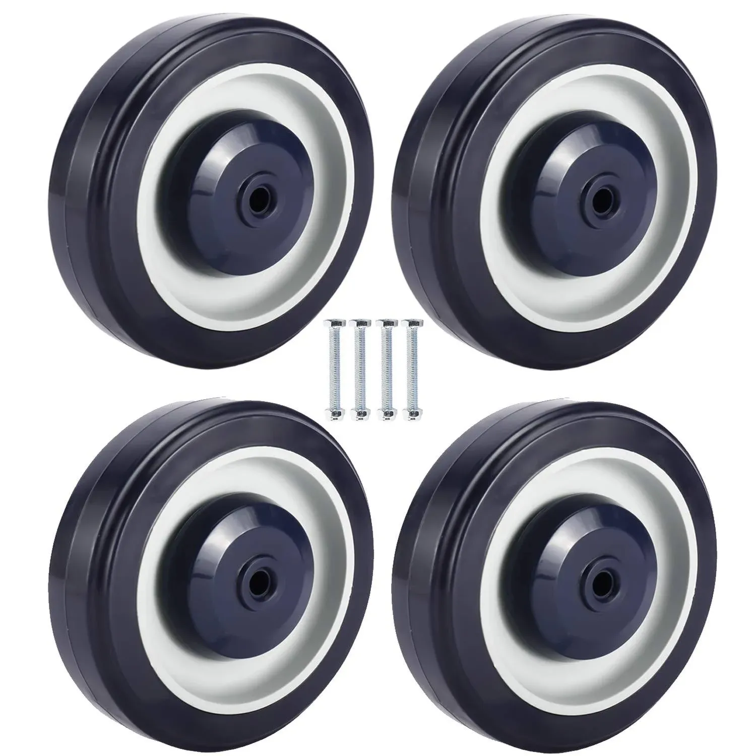 HighFree 5"Wheels for Cart, Shopping Cart Wheel Set of 4,Polyurethane (PU) Wheels,Cart Replacement Wheels Kit,5-inch Diameter Wheels with Axles Bolts