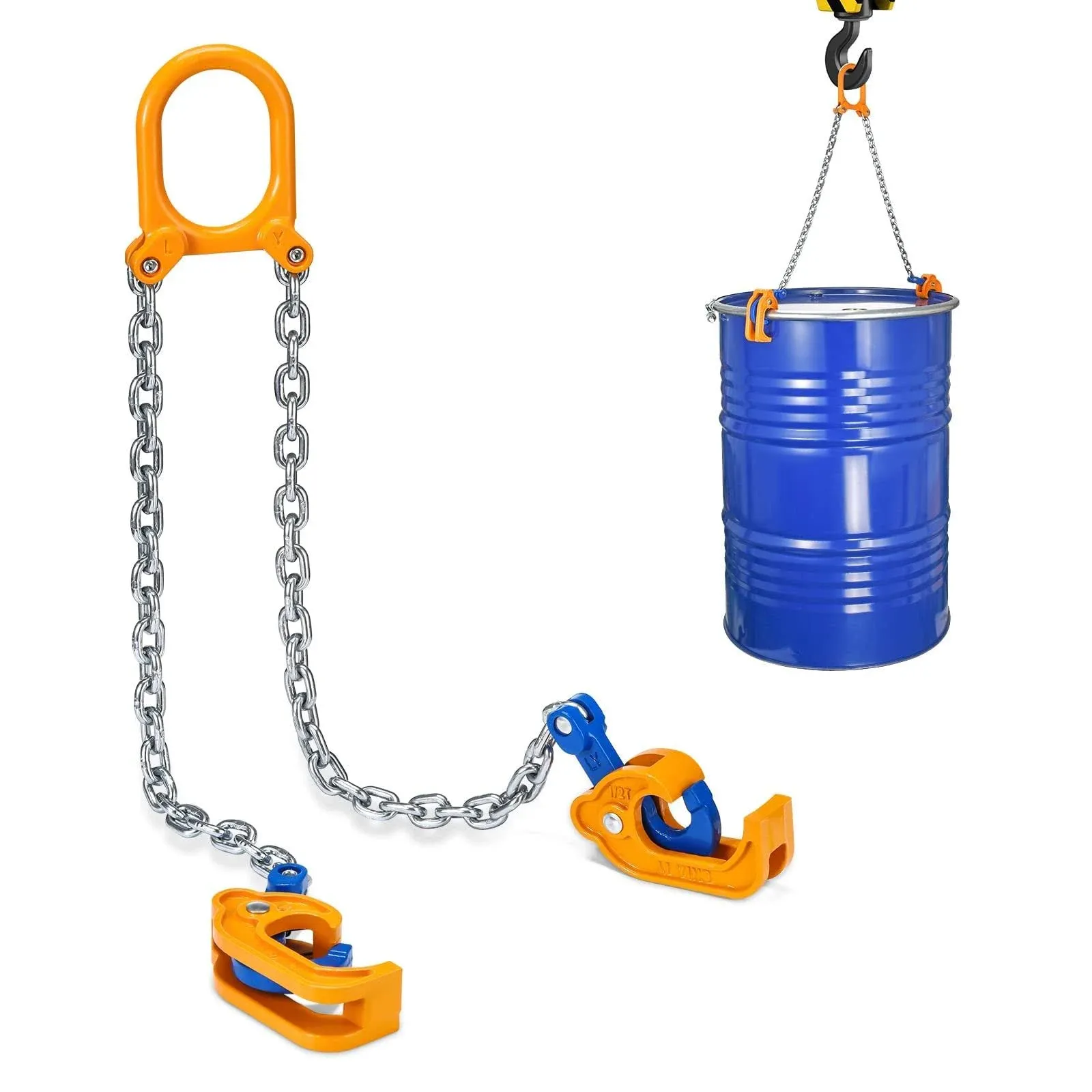 55 Gallon Drum Lift - Chain Drum Lifter - 2000 lbs Capacity - Upgraded Carbon Steel Hook with Built-in Spring Suitable for Plastic and Metal Drums - This Product is Protected by a US Patent.