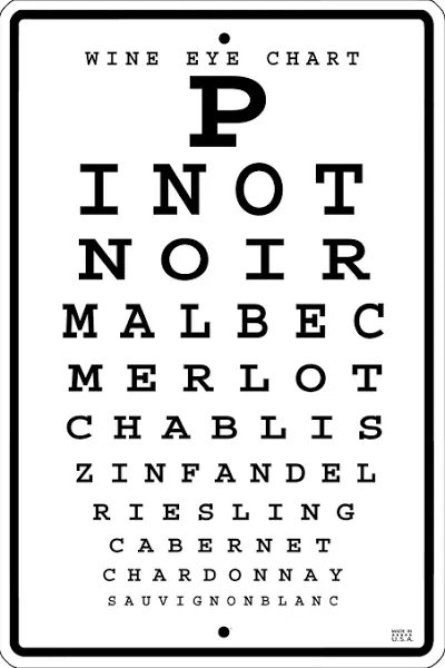 CROSSWALKS Wine Eye Chart 10" X 15" Aluminum Sign (WS071)