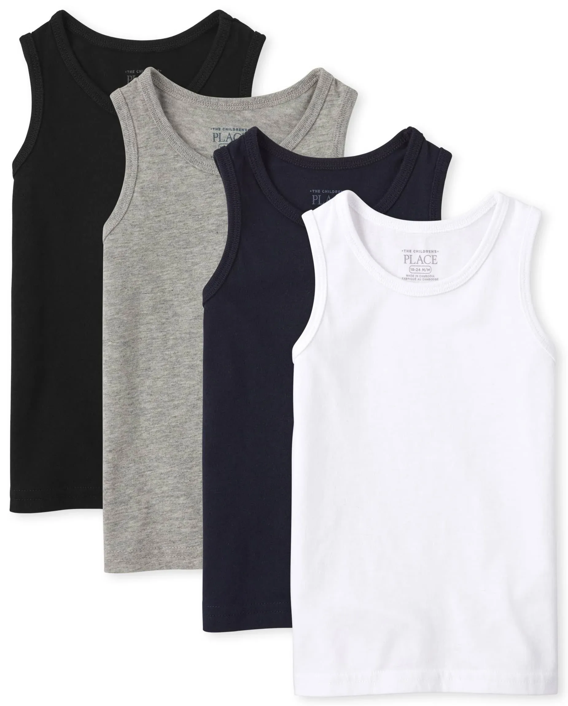 NWT! Lot of 4 The Children&#x27;s Place Tank Tops - Solid White Blue Gray Black $36