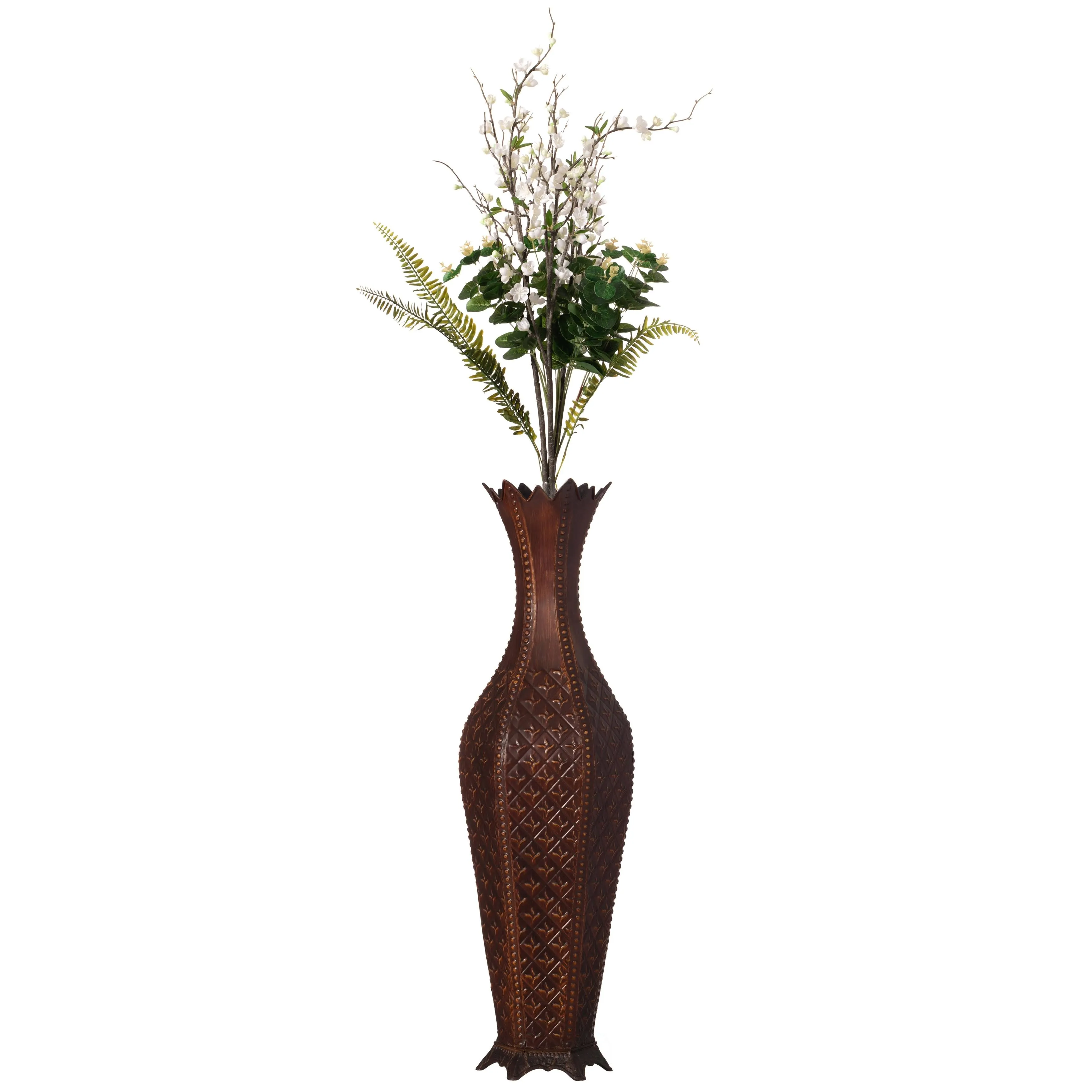 34-Inch Brown Metal Floor Vase: Elegant Centerpiece Home Decor, Dried Flower, Artificial Flower, Living Room Decoration, Bedroom Decoration, Tall Vase, Contemporary Interior Design