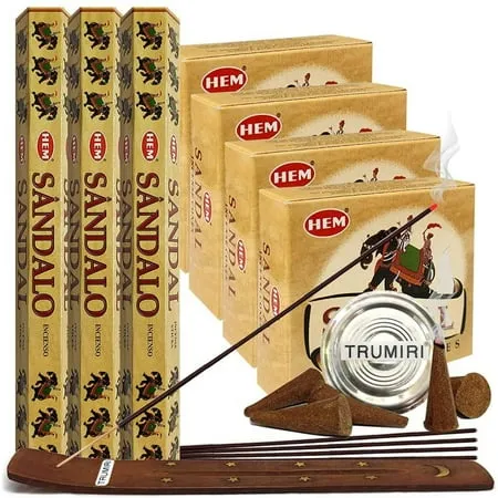 Sandalo Sandalwood Incense sticks and cone incense holder variety pack #1 bundle insence insense insienso