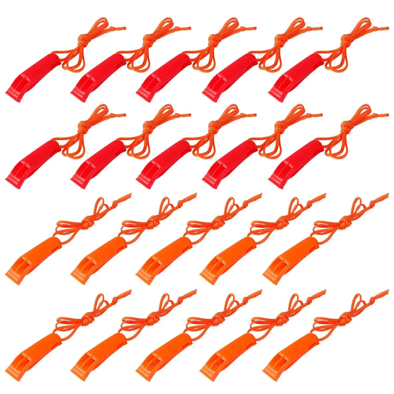 20 Pcs Emergency Safety Whistle Plastic Whistles Set with Lanyard