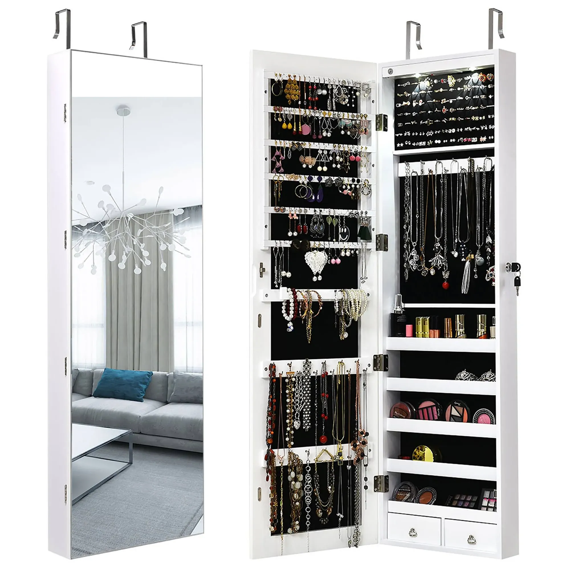 Costway MDF Board Wall/Door Mounted Full-length Mirror Jewelry Cabinet in White - Modern - Jewelry Armoires - by Homesquare | Houzz