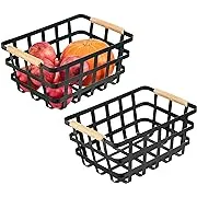 Black Farmhouse Baskets Pantry Baskets with Wooden Handles Storage Organizer Farmhouse Baskets, Freezer Baskets Household Refrigerator for Cabinets, Pantry, Closets, Bedrooms, kitchen