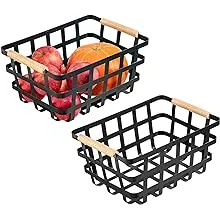 Black Farmhouse Baskets Pantry Baskets With Wooden Handles Storage Organizer Far