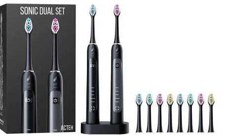Acteh Sonic Toothbrush Set 5 Modes, 2-Min. Timer, Charger Base and 8 heads