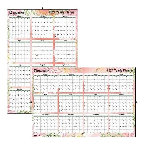 Blueline C171920: Yearly Laminated Wall Calendar, Tropical Watercolor