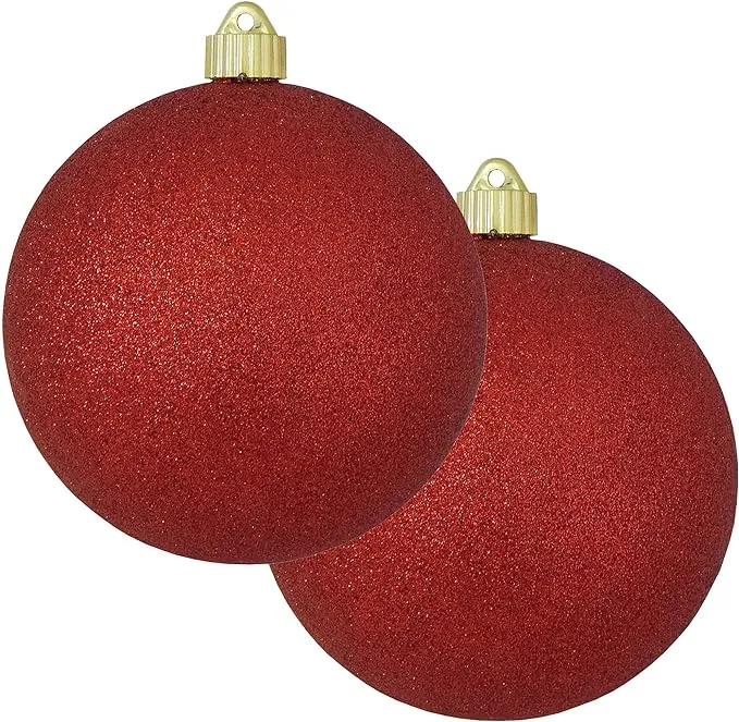 Christmas By Krebs 6" (150mm) Red Glitter [2 Pieces] Extra Large Solid Oversized Huge Big Outdoor Plastic, Water Resistant Ball Ornament Hanging Tree Decorations