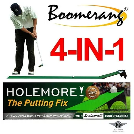 HOLEMORE The Putting Fix Lag Putting Trainer Tour Putting Aid Includes Fast Putting Mat with Kinetic Golf Ball Returner. Improve Speed Stroke Mechanics and Confidence