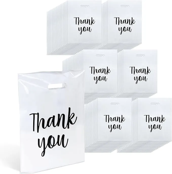 Lot45 Plastic Retail Bags with Handles - 100pk White Plastic Merchandise Bags Bulk 12x15in Boutique Thank You Bags