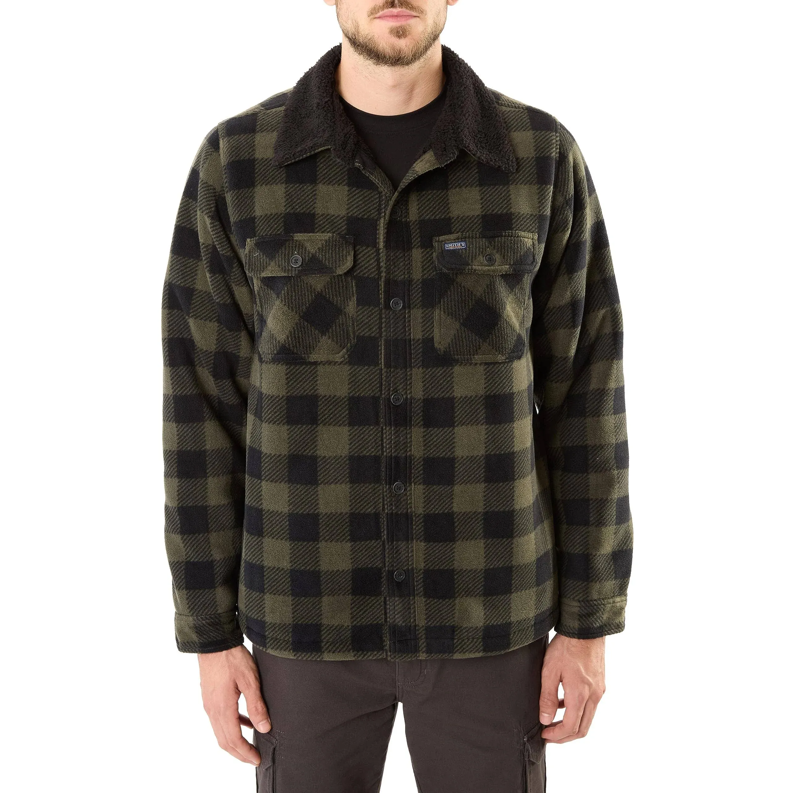 Big & Tall Smith's Workwear Sherpa-Lined Plaid Polarfleece Jacket