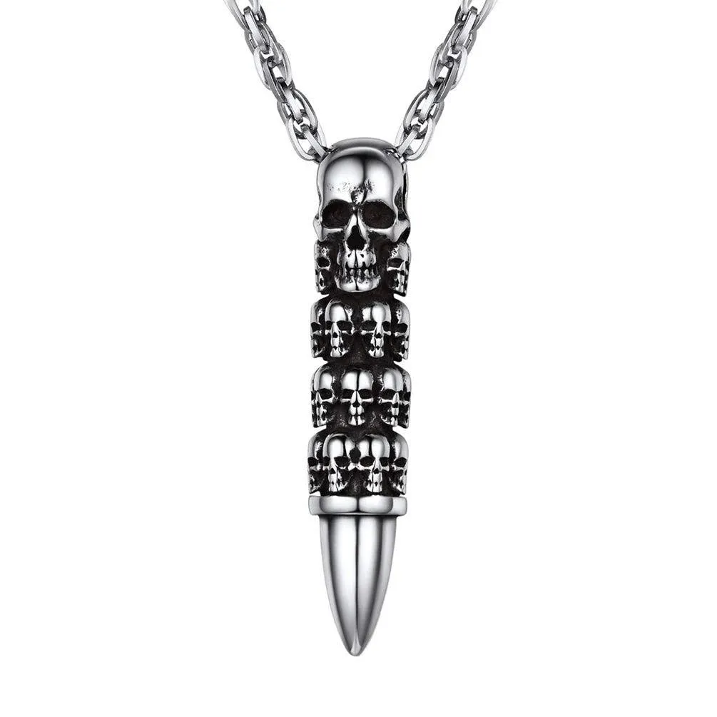 SkullBullet Necklace/Skull Feather Necklace/Skull Necklace,StainlessSteel Gothic