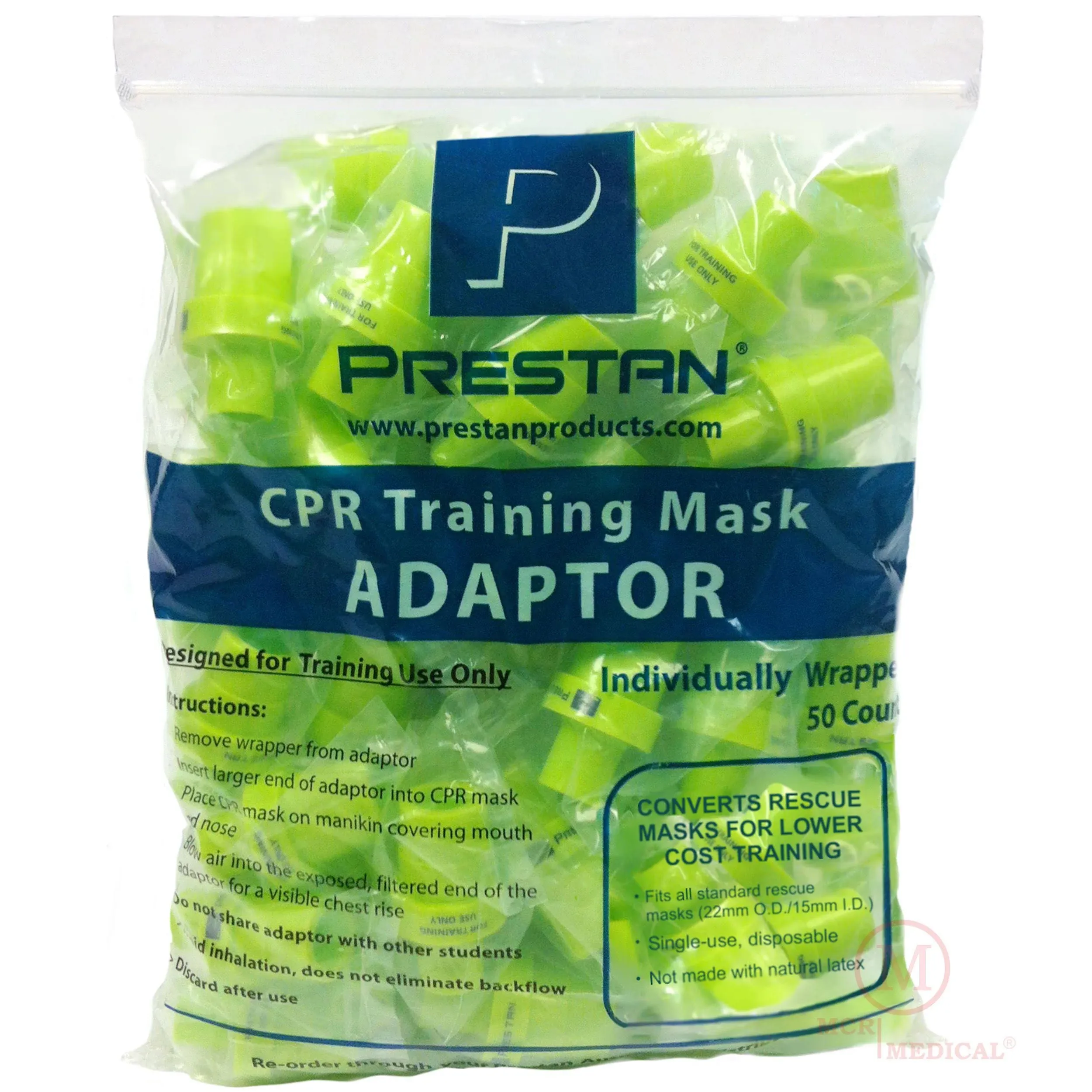 Pack of 50 CPR Pocket Rescue Mask Training Adapter Valves, Prestan 10076-PPA-50