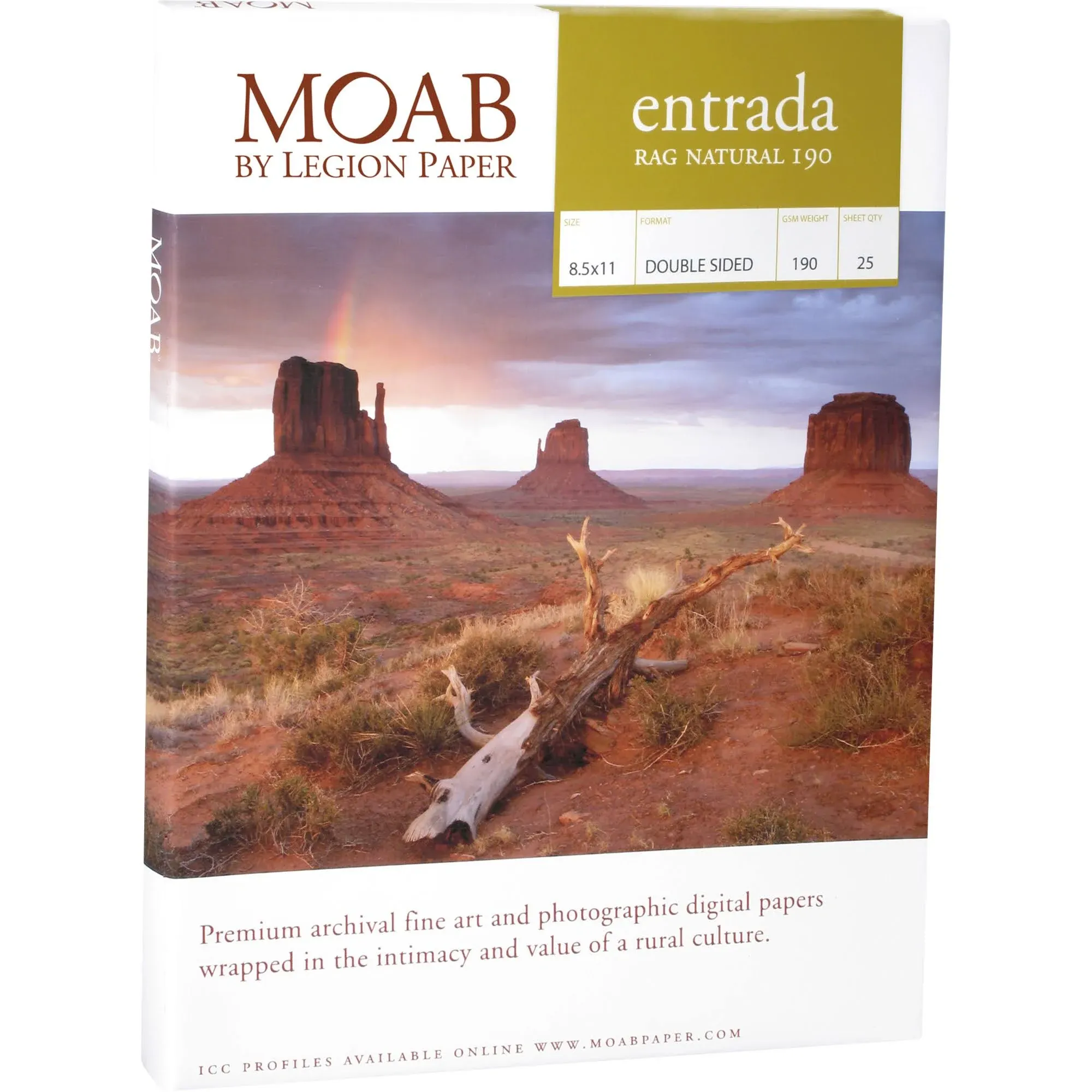 Moab Entrada Rag 100% Cotton Fine Art Archival Inkjet Paper, 2-Sided, Smooth (Hotpress) Bright White Matte, Medium Weight 190gsm, 25 Sheets (11X17)