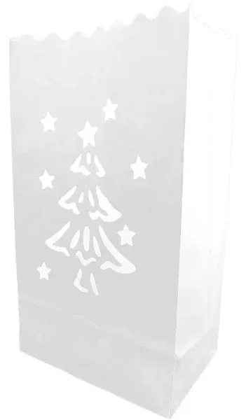 30 Pk - Christmas Tree Luminary Bags - White Holiday Décor Luminarias