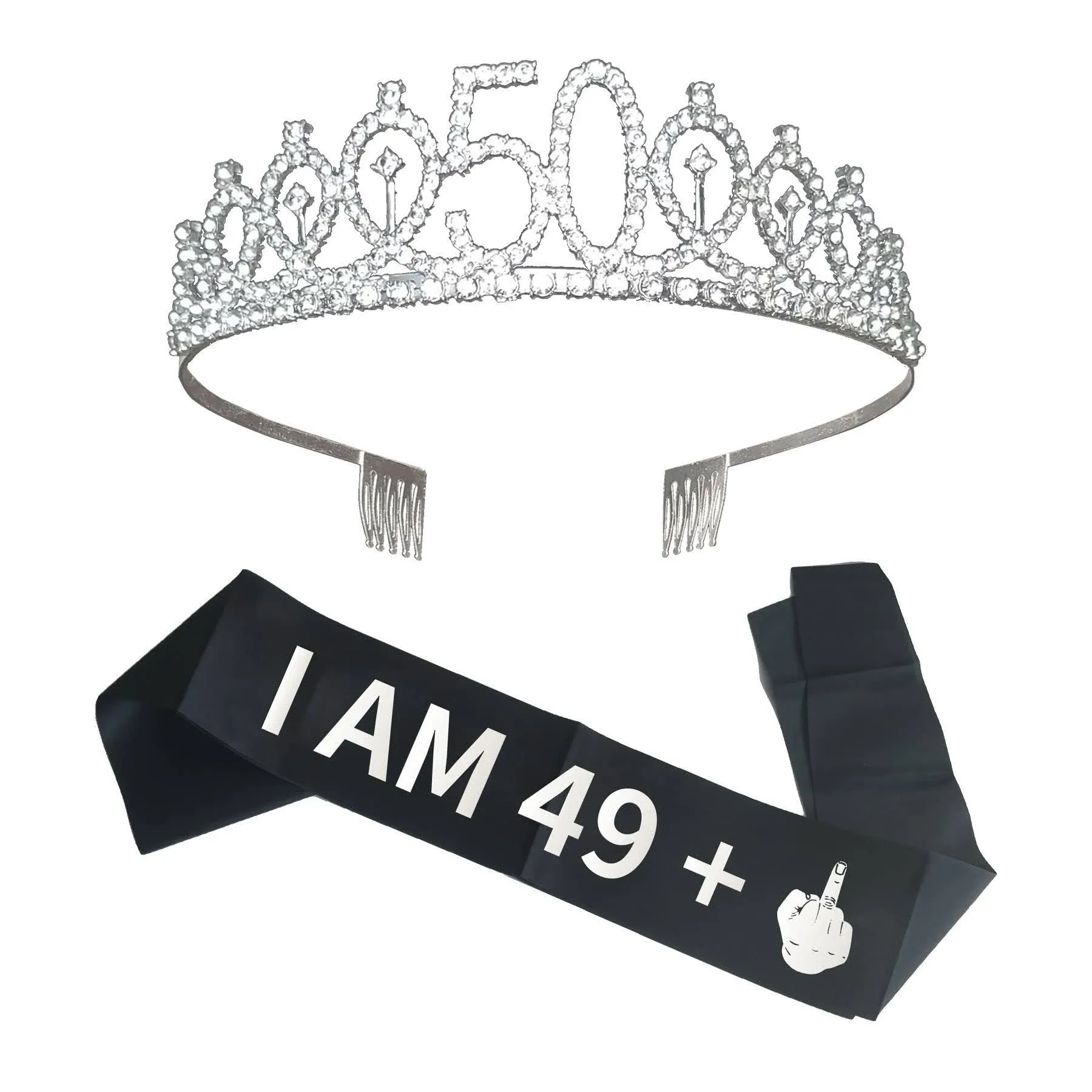 Joyiou 50 Birthday Gifts for Women, “I AM 49+1” Sash and Tiara Set, 