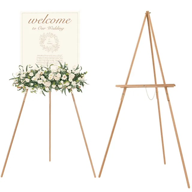 MEEDEN Easel Stand for Display  64  Tripod Collapsible Wood Floor Easel for Wedding Sign  Large Easy Folding Portable Poster Easel Stand for Signs  Picture  Photos