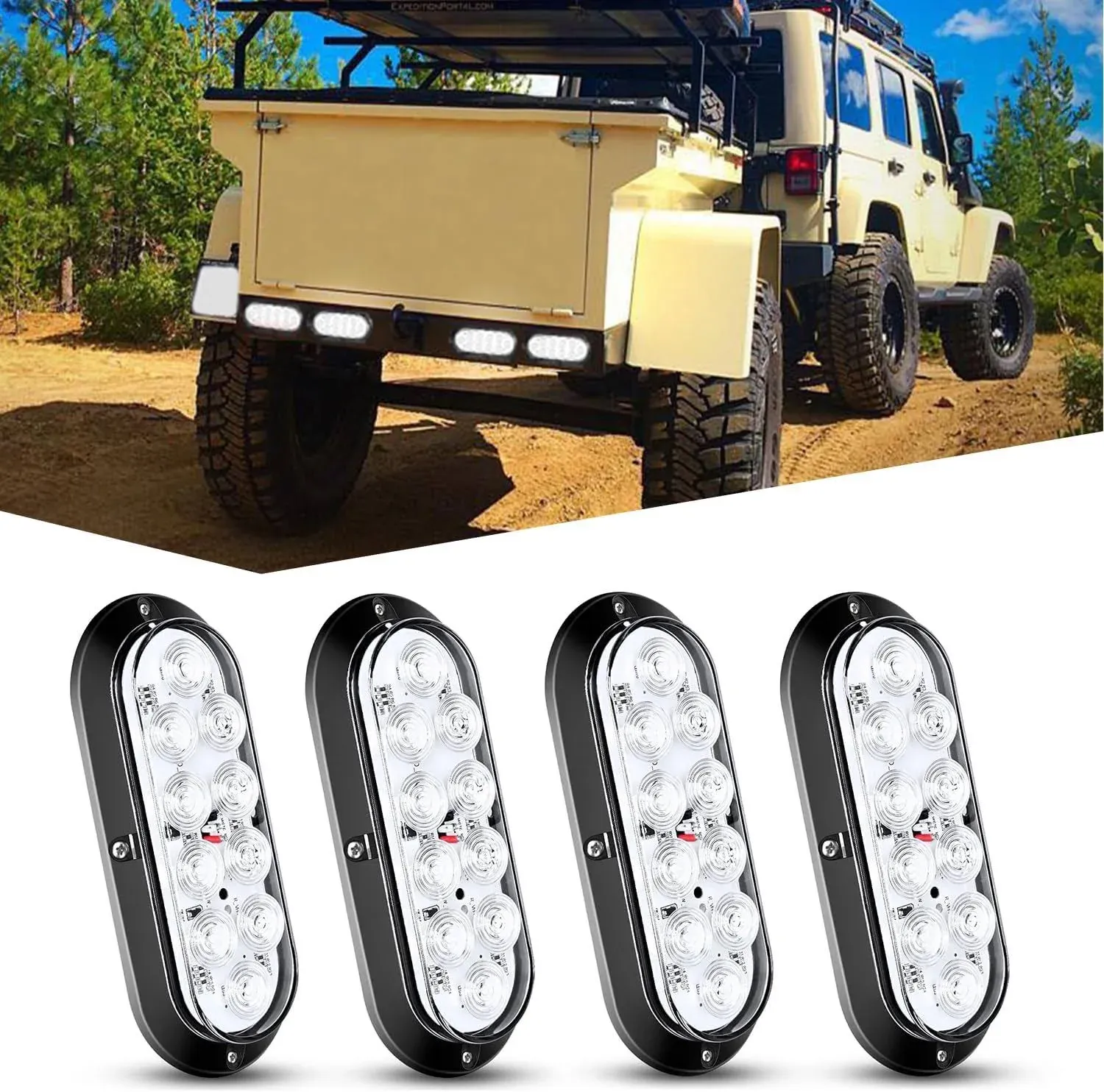 Nilight 6Inch Oval White LED Trailer Tail Light 4PCS 10 LED Trailer Lights