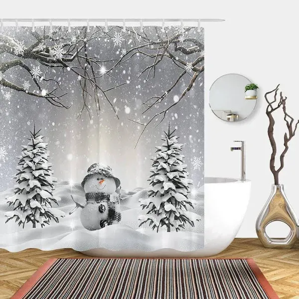 ARESD Christmas Shower Curtain Winter Shower Curtains Xmas Tree Snowman Snowf...