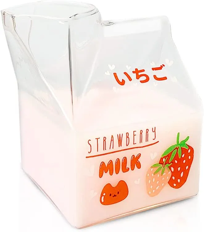 Blsky Kawaii Glass Milk Carton Cup Microwavable 12 oz Cute Mini Creamer Container ...