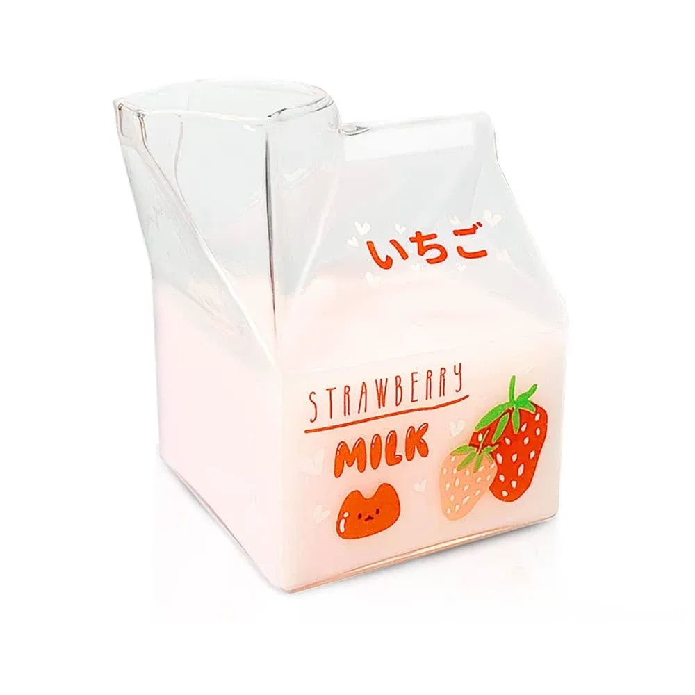 Blsky Kawaii Glass Milk Carton Cup Microwavable 12 oz Cute Mini Creamer Container ...