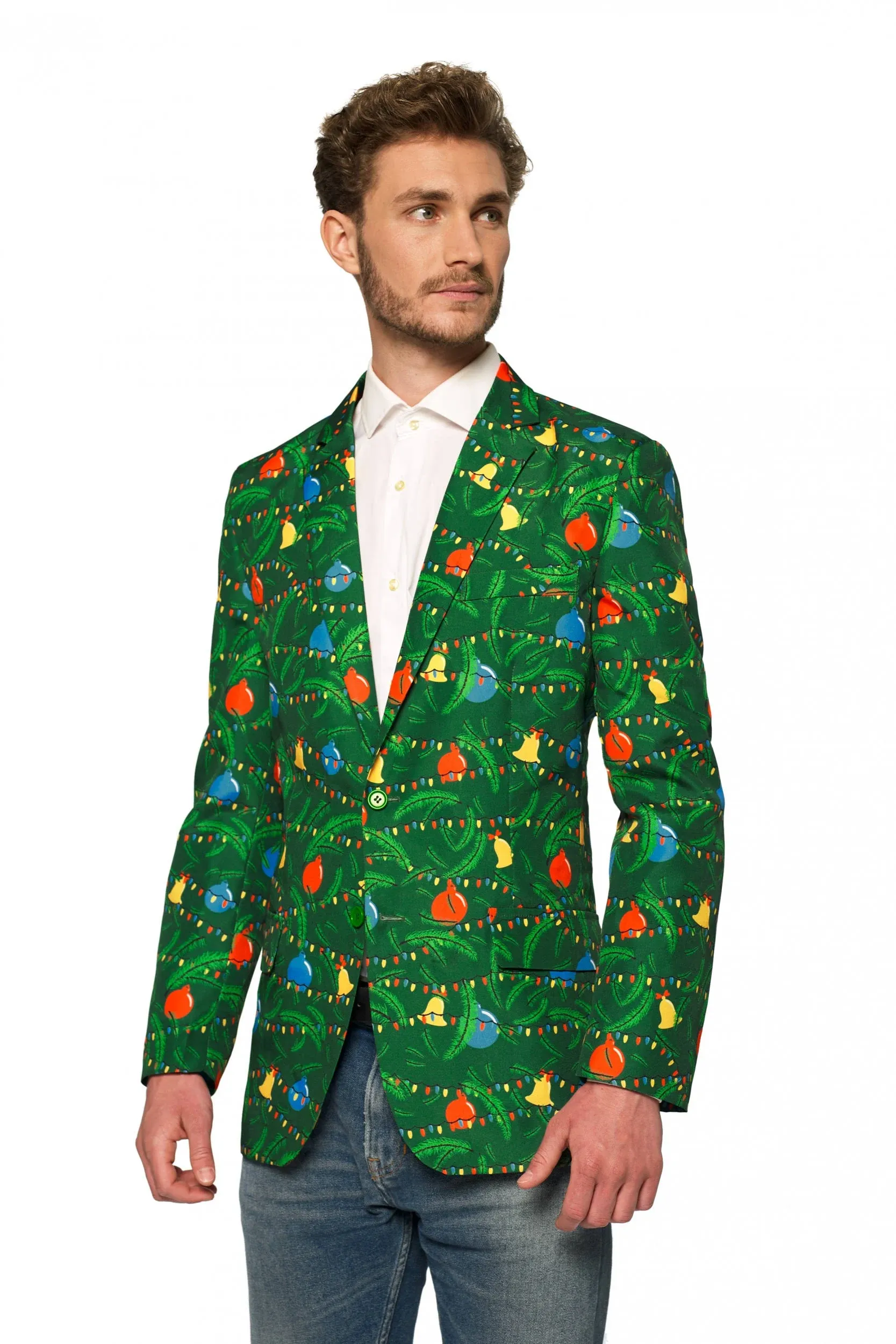 Suitmeister Men's Christmas Green Tree Light Up Blazer, 2XL