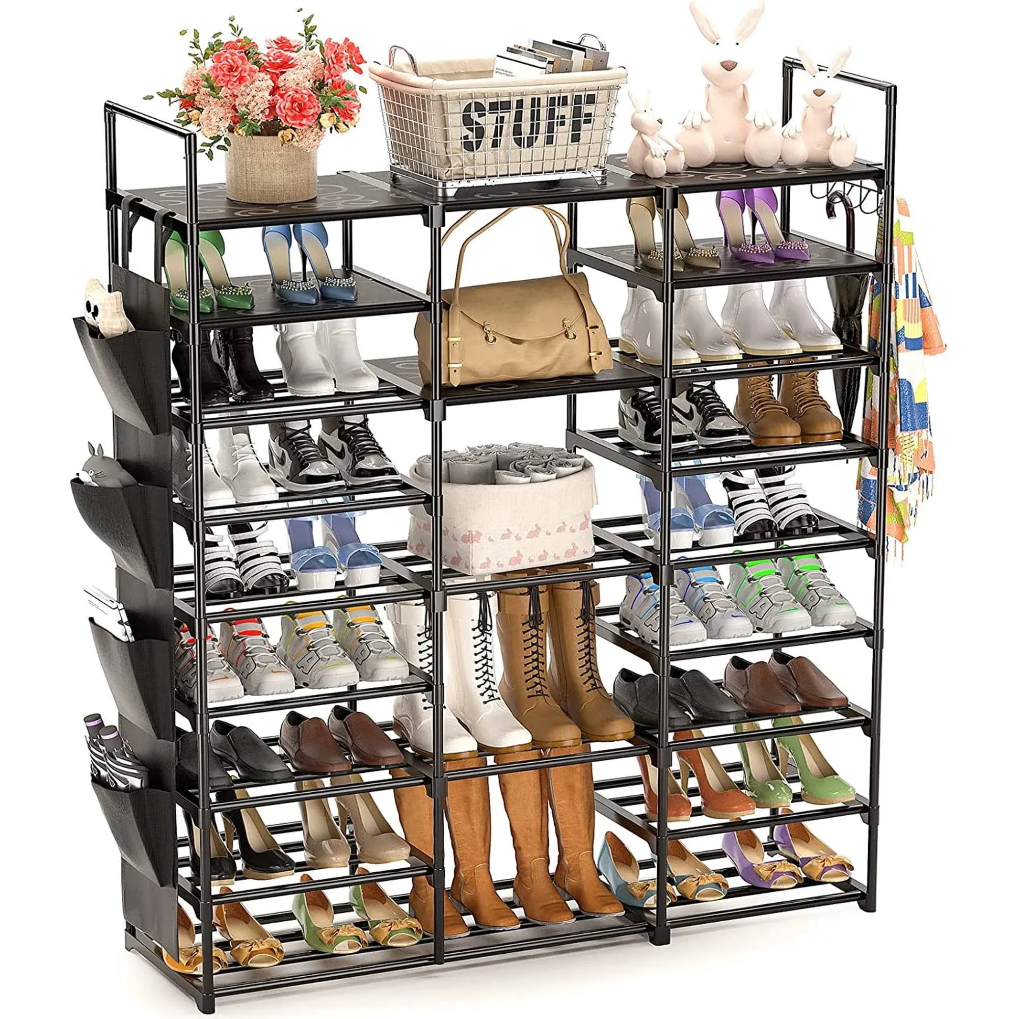 Large Shoe Rack Organizer Storage, 9 Tier Tall Shoes Rack for Entryway Closet, 60 Pair Shoe Organizer Shelf Stand, Big Black Metal Free Standing Shoe Cabinet Rack Tower for Bedroom Cloakroom Hallway