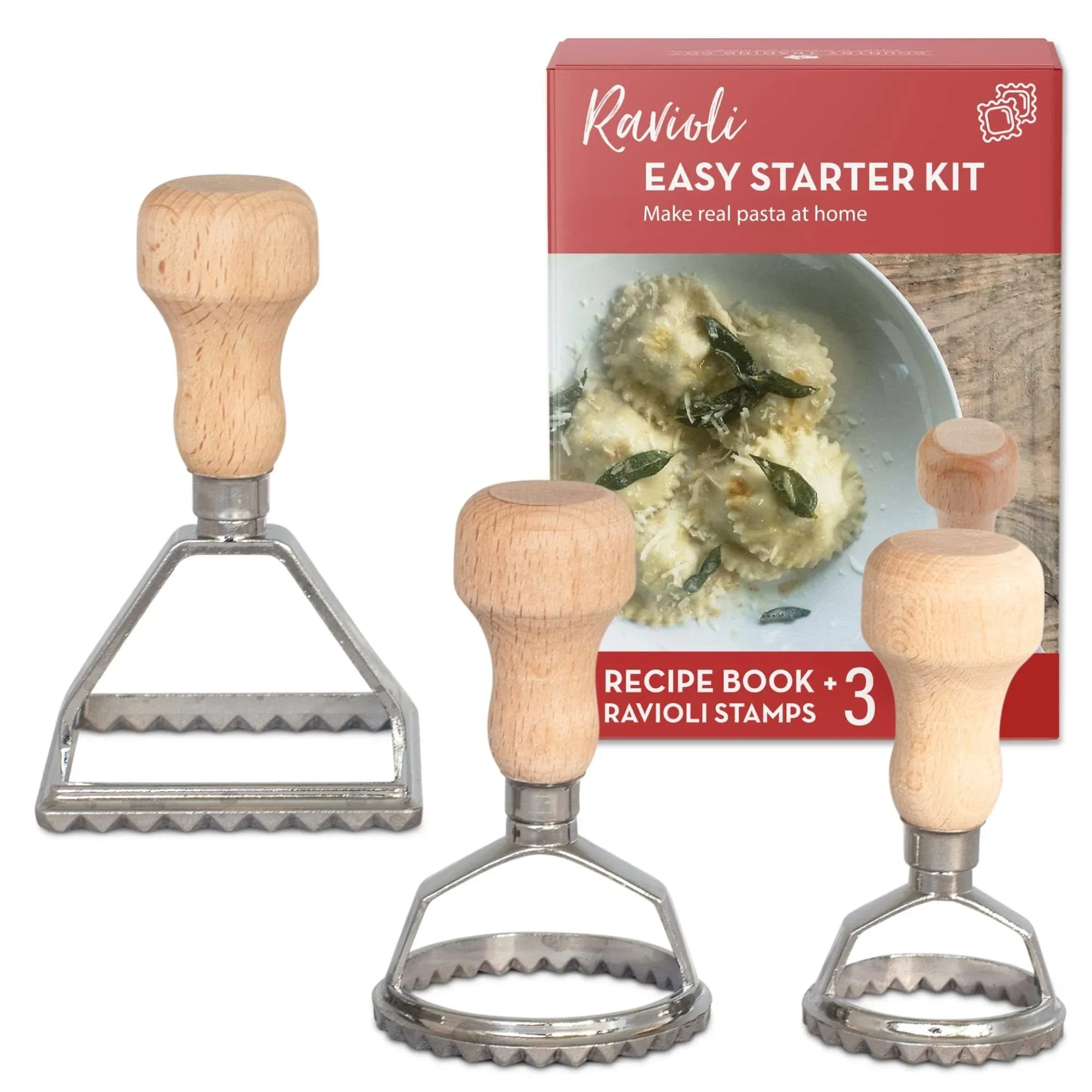 Country Trading Co. Easy Ravioli Maker Starter Kit | 3 Ravioli Mold Pasta Gift Set + Cookbook | Ravioli Press Guide to Making Ravioli and Stamp Stuffe