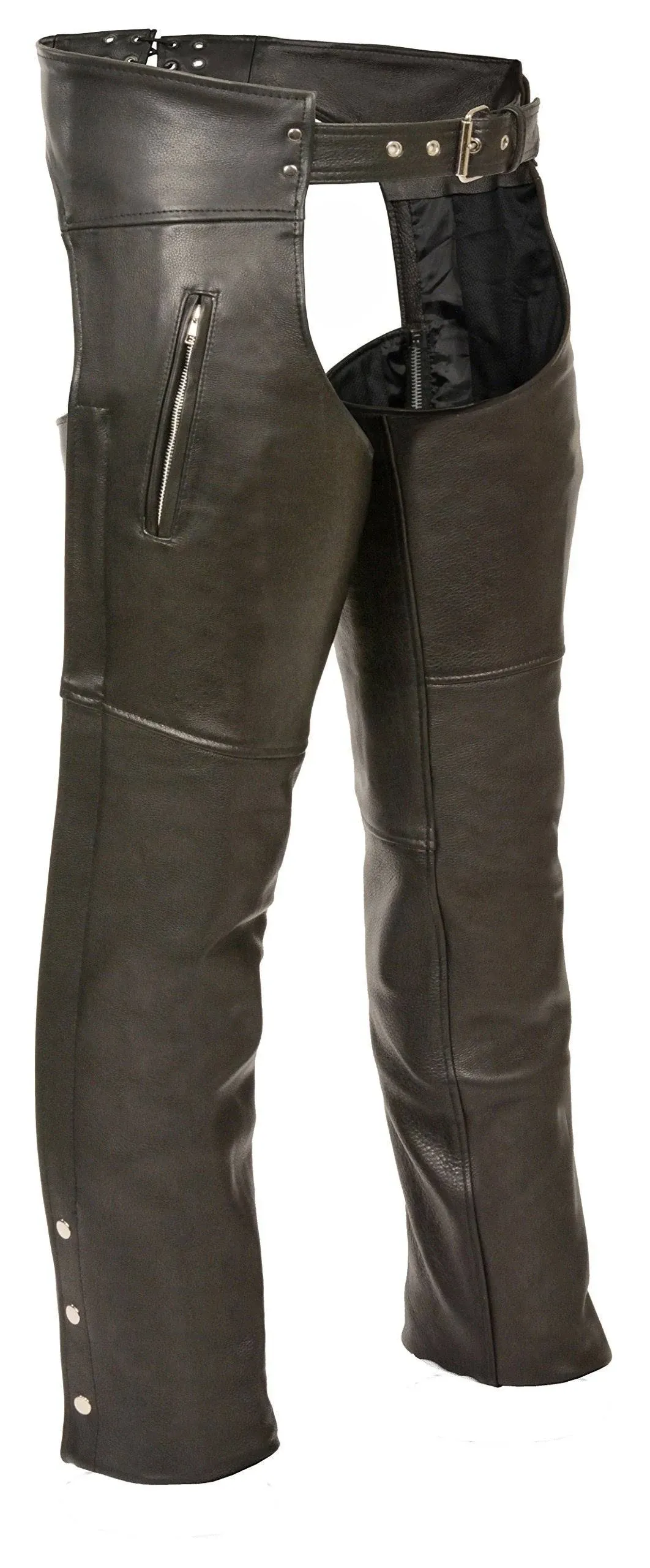 Milwaukee Leather Chaps for Men&#039;s Black Prime Leather Zipped Thigh Pocket-Mesh