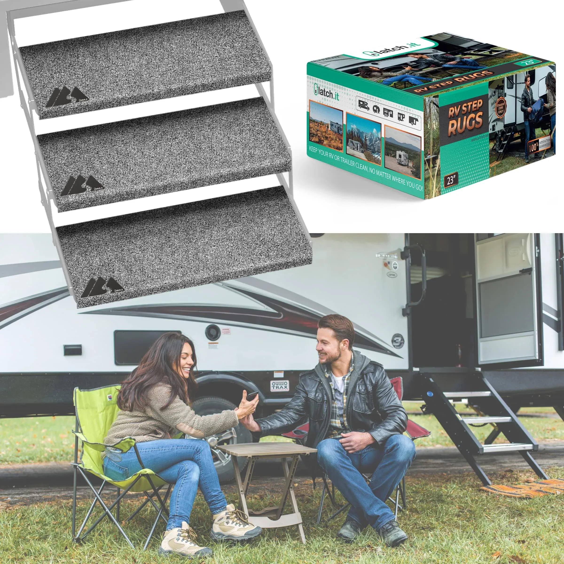 Latch.it RV Step Covers 3 Pack | 23" Wide Camper Step Covers | RV Stair Covers | RV Step Rug Best Fits 8-11" Deep RV Stairs | Keep Your RV Cleaner