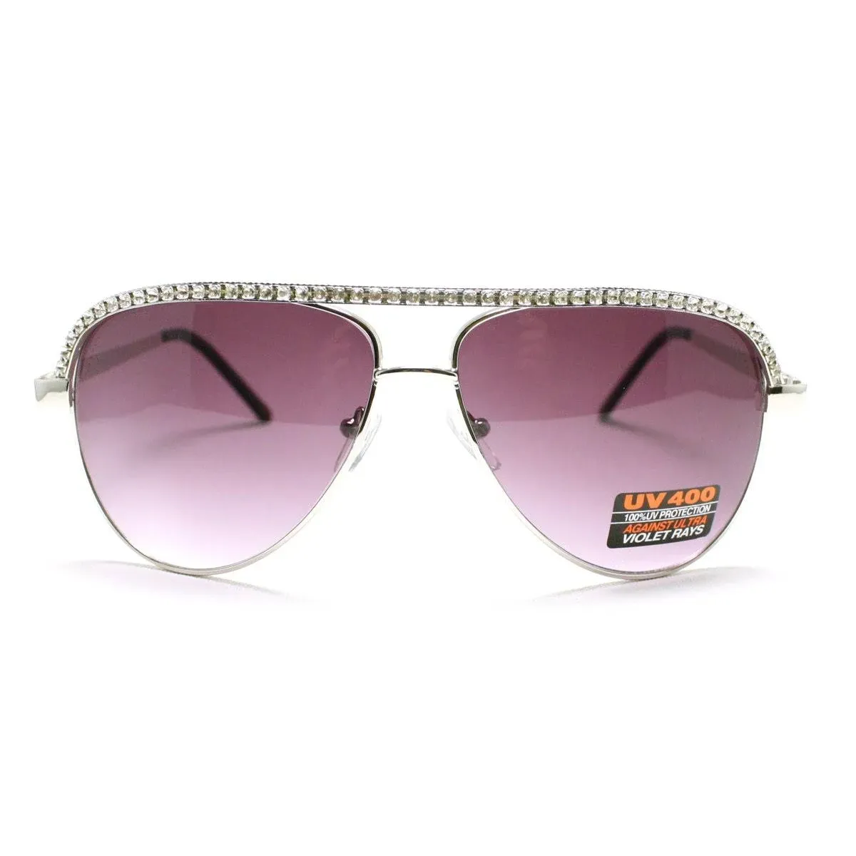 Silver Rhinestone Trimmed Pilot Sunglasses