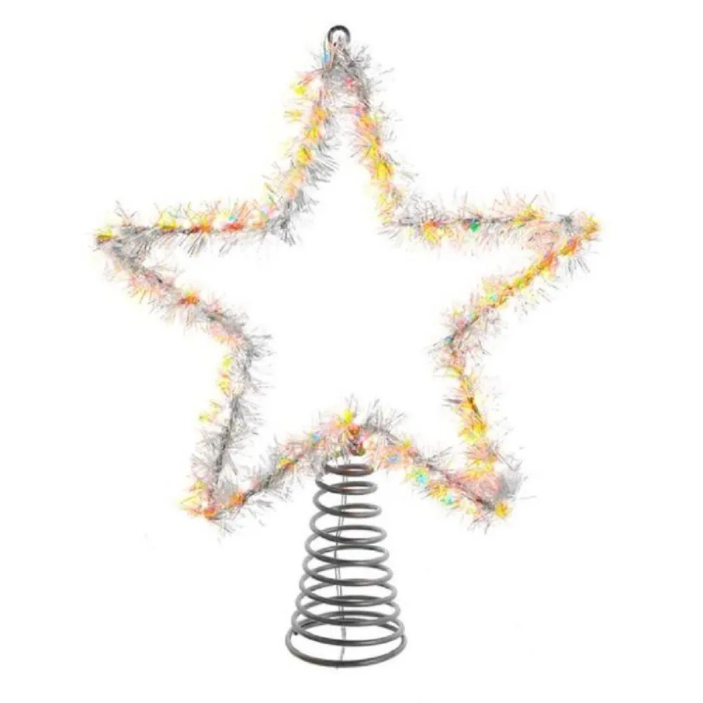 55 Light Warm White Silver Tinsel Star Christmas Tree Topper 12.2 Inch AD1022WW