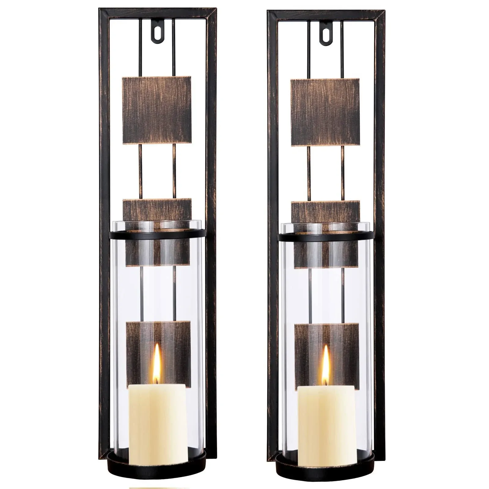 Wall Sconces Set of 2 Wall Candle Holders Glass & Metal Hanging Candle Sconces W