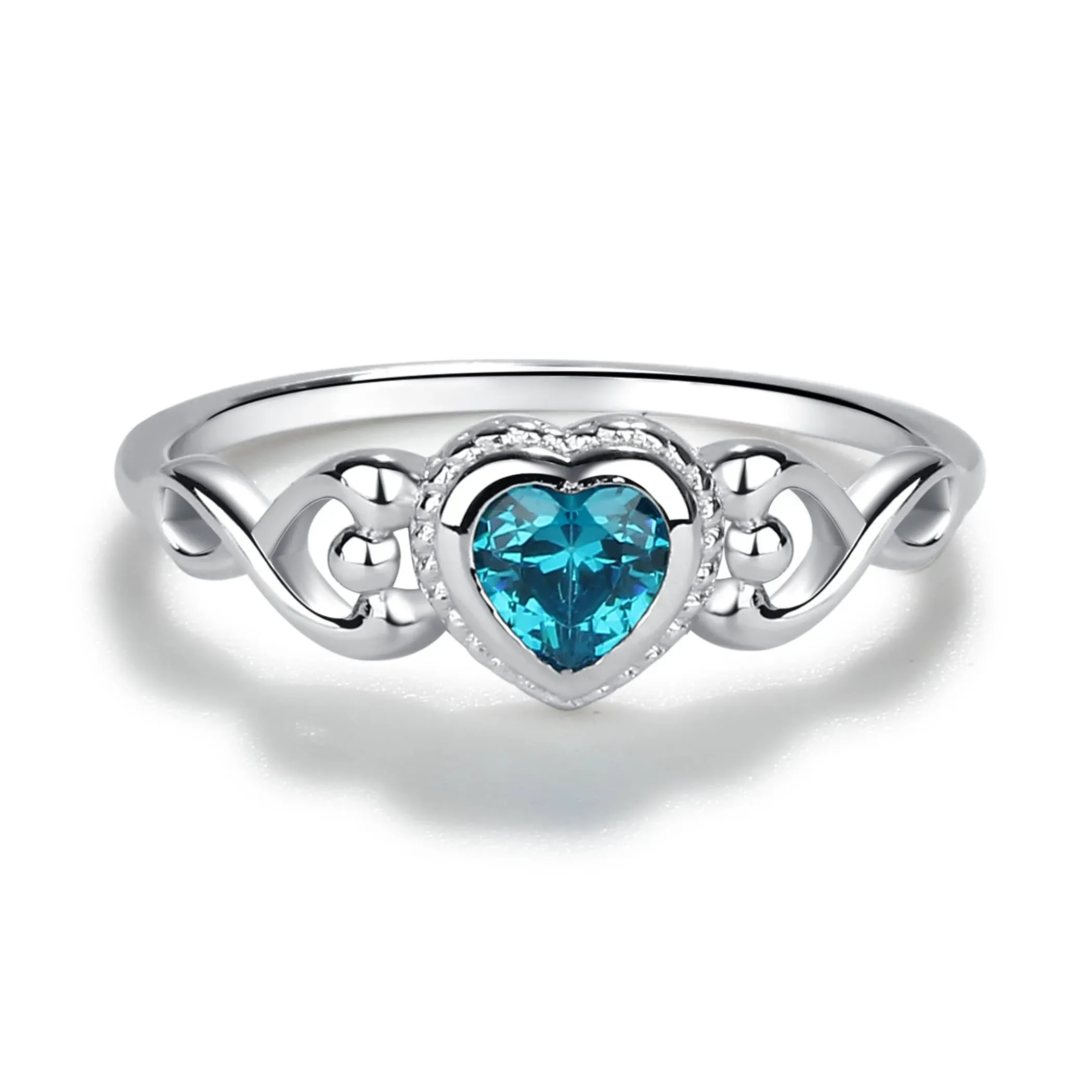 Precious Pieces Sterling Silver Simulated CZ Birthstone Baby Ring with Heart for little girls, Kids and Toddlers