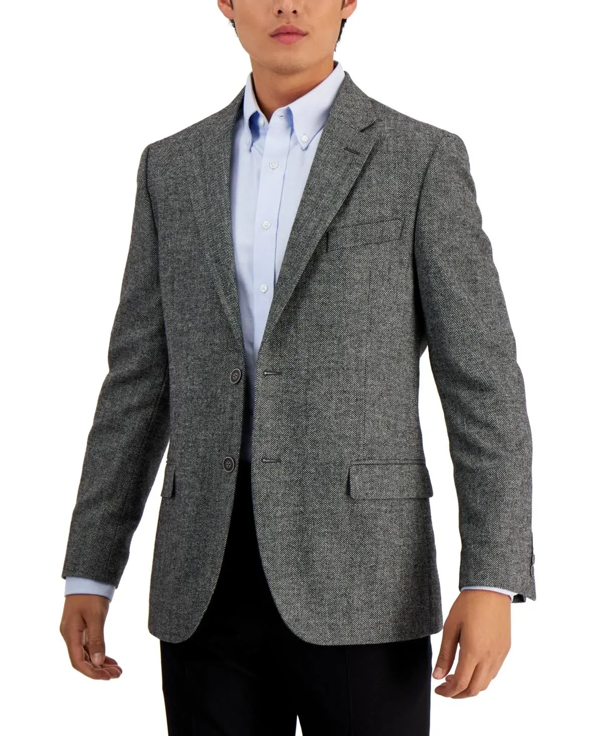 Nautica Men&#x27;s Modern-Fit Solid Herringbone Tweed Sport Coat (44R, Grey)