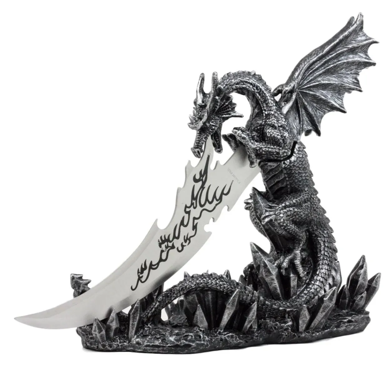 Mythical Fantasy Dragon Fire Breath Dagger Letter Opener W/ Stand Base Figurine