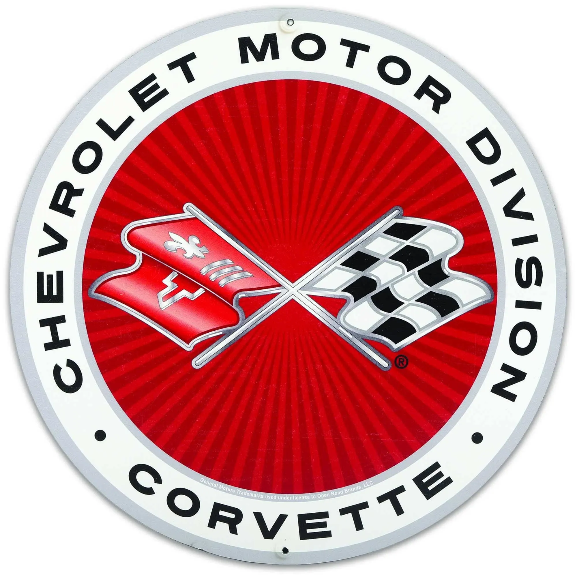 Chevrolet Motor Division Corvette Logo Round Metal Sign - Classic Corvette Sign for Garage, Shop or Man Cave