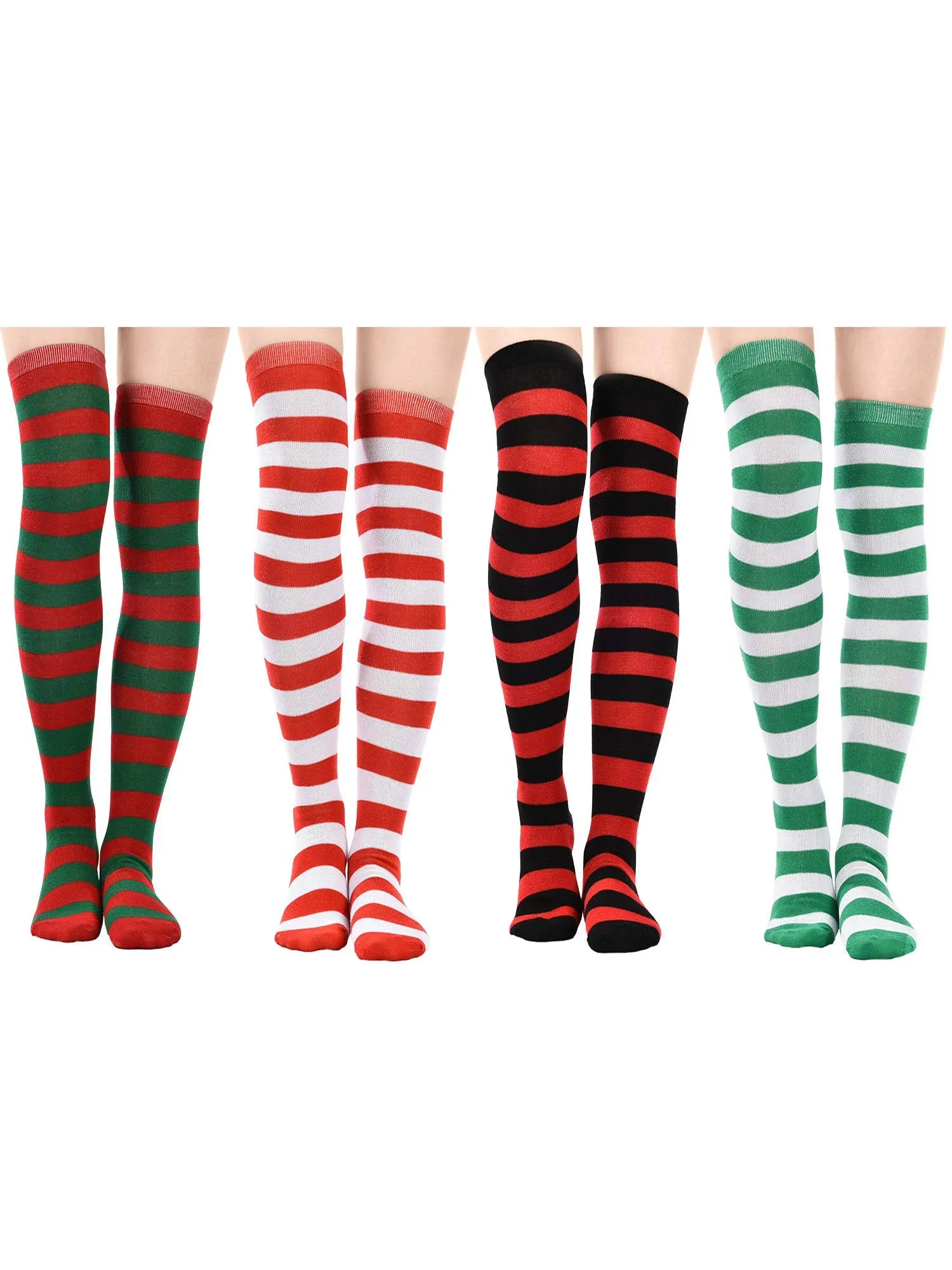 4 Pairs Halloween Long Striped Socks Knitted Knee Thigh High Socks for Hallow...