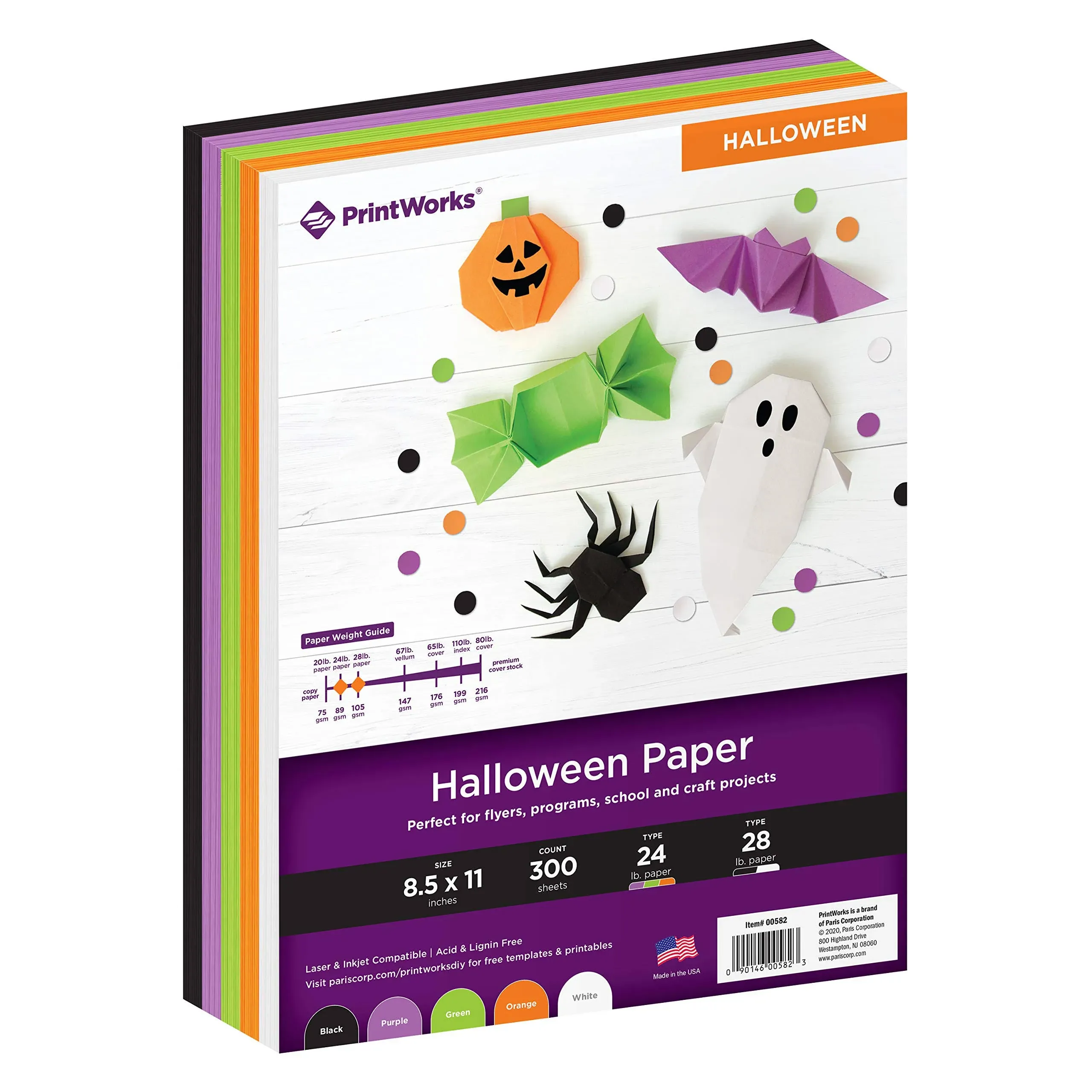 Halloween Colored Paper, 5 Assorted Colors, Perfect for Holiday School and Craft Projects, 300 Sheets, 8.5” x 11” (00582)