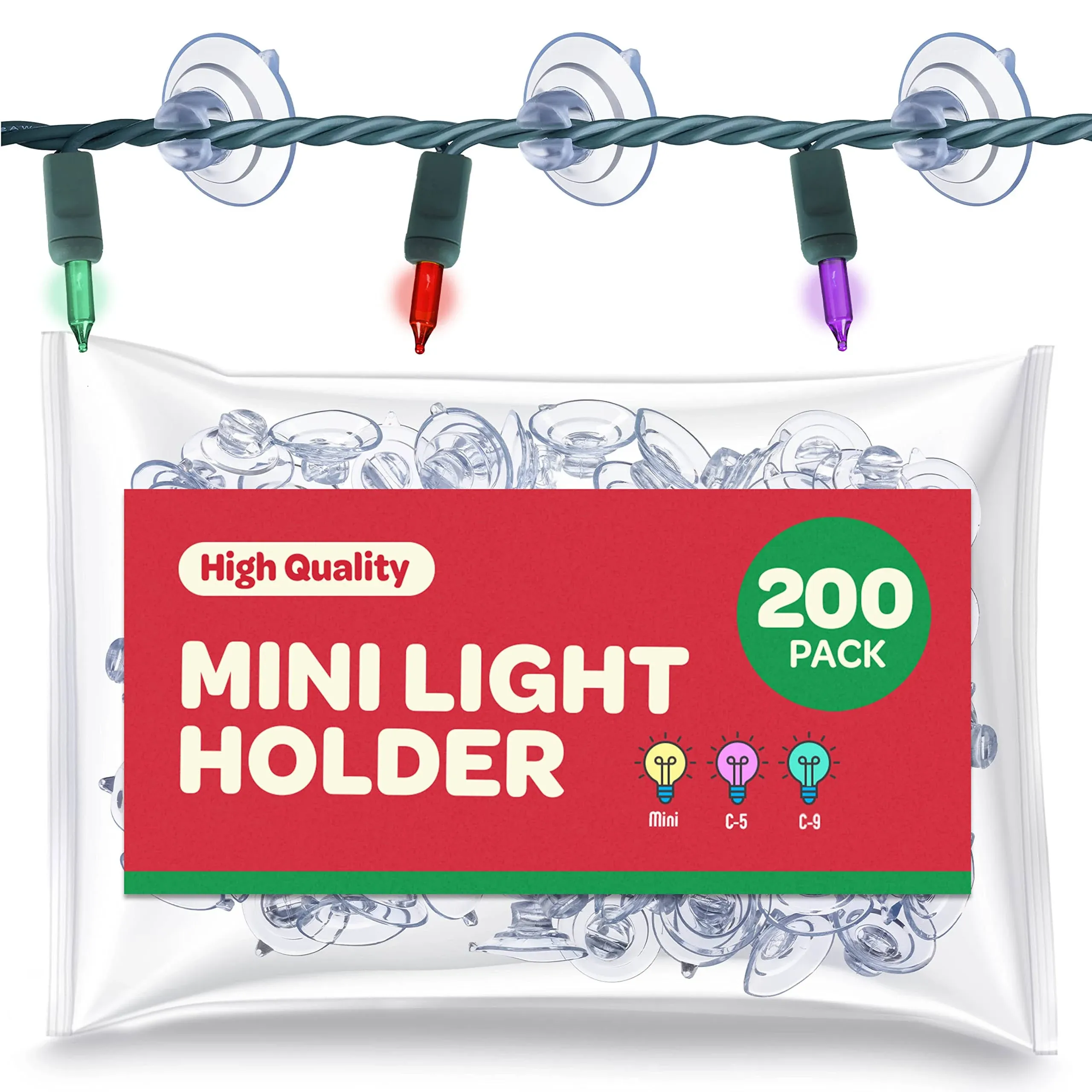 Christmas Light Suction Cups [Set of 200] Mini Light Suction Cup Hooks - Hang...