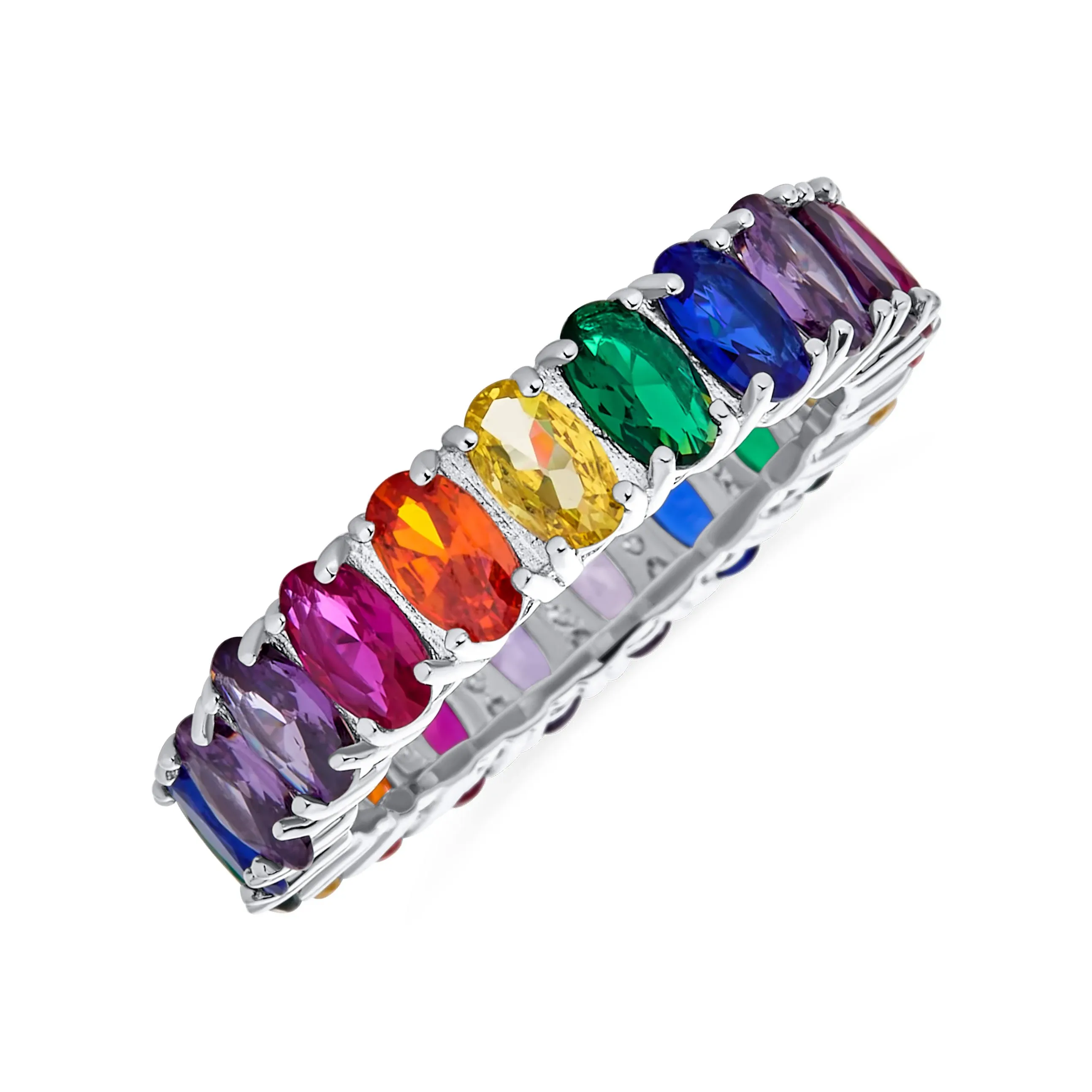 LGBTQ Colorful Rainbow Multi Color CZ Eternity Ring Band .925 Silver