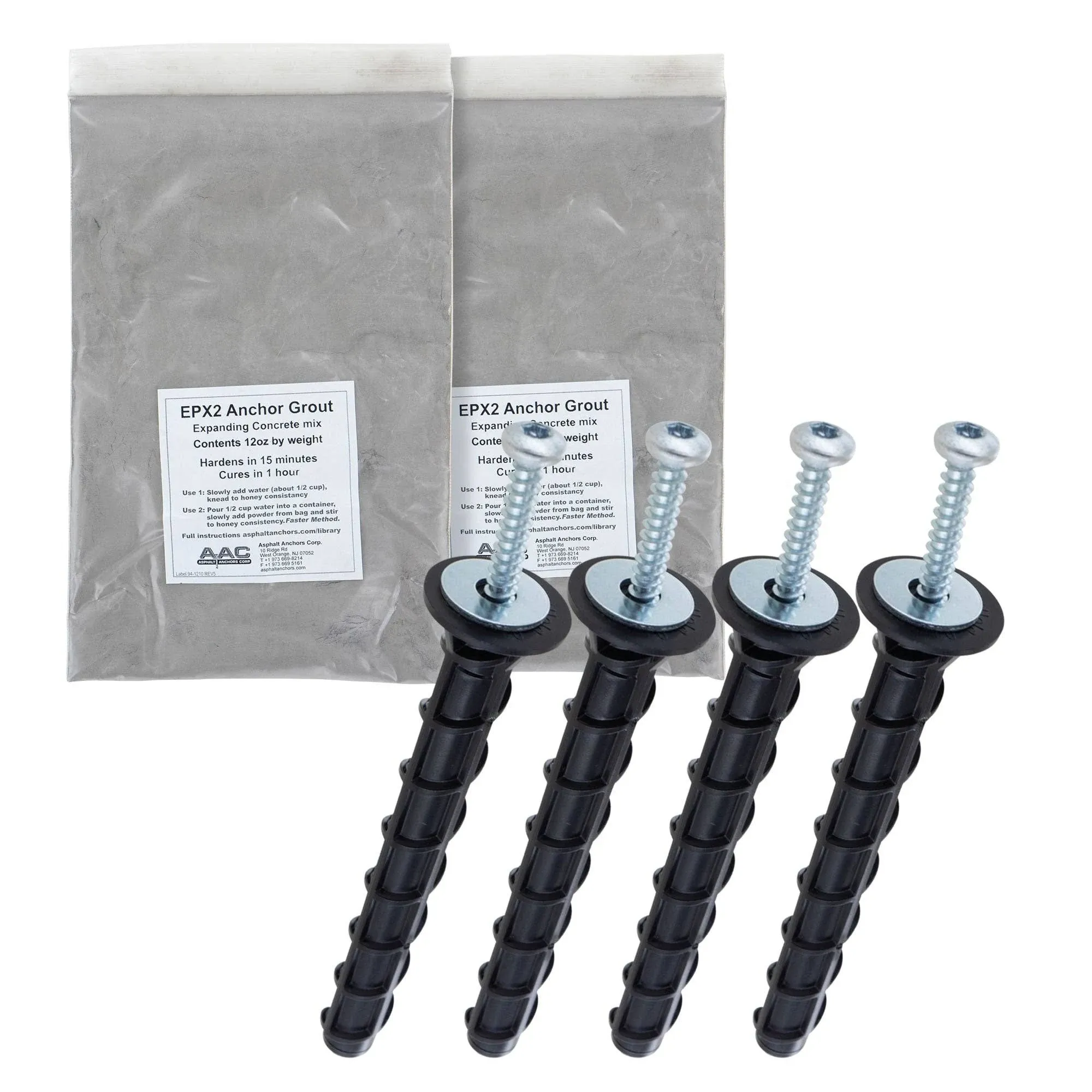 amAK-4 Asphalt Anchor & Grout Kit - Four 1200 lbs. am625 Molded Chemical Anchors (5/8" x 6") with EPX2 Anchoring Cement - for Installation of Bike Racks, Lane Markers & More…