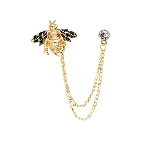 Knighthood Men s Bee With Hanging Chain Brooch Lapel Pin (Golden & Black)