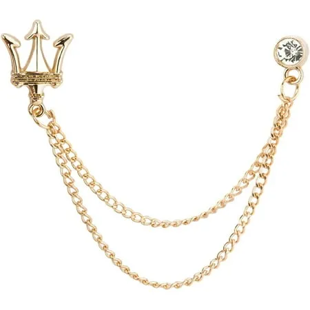 Knighthood Men s Gold Crown with Swarovski Collar Chain Collar Clip/Lapel Pin Golden