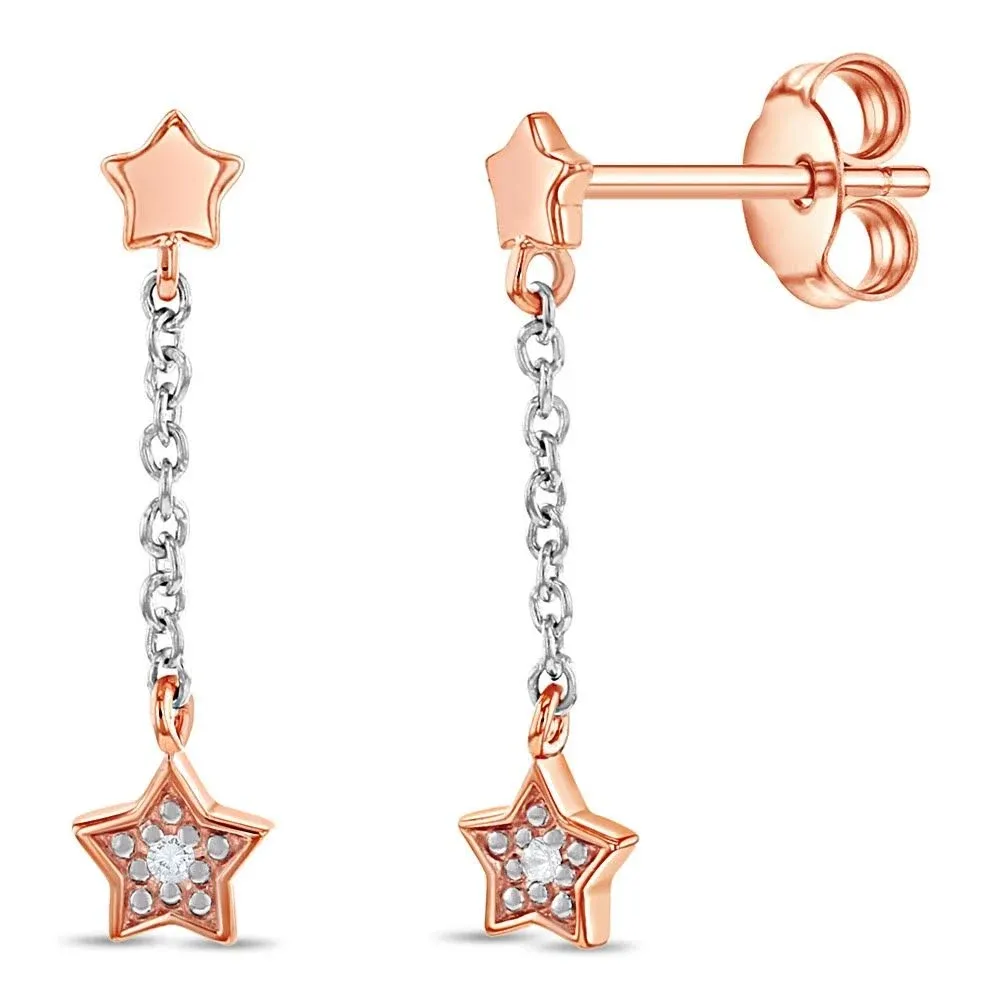 Shooting Stars CZ Dangle Kids / Teen Earrings - Sterling Silver Rose Gold Plated